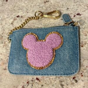 Stoney Clover Lane Denim Keychain wallet with Purple Mickey Patch